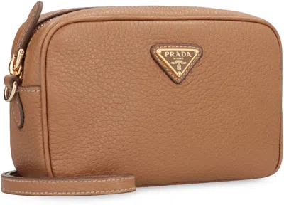 Prada Small Leather Crossbody Bag In Brown