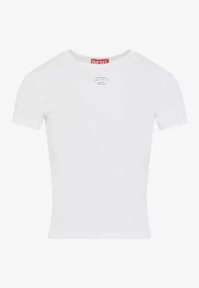 Diesel Women White T-shirt With Logo On The Front And Ribbed Design In Cotton Woman