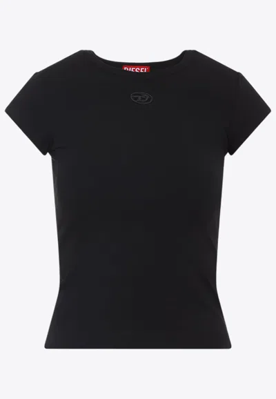 Diesel Women Black T-shirt With Logo On The Front And Ribbed Design In Cotton Woman