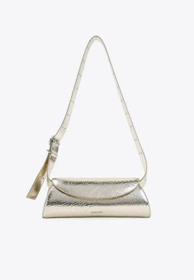 Jil Sander Platinum Cannolo Small Ovine Leather Shoulder Bag In Silver