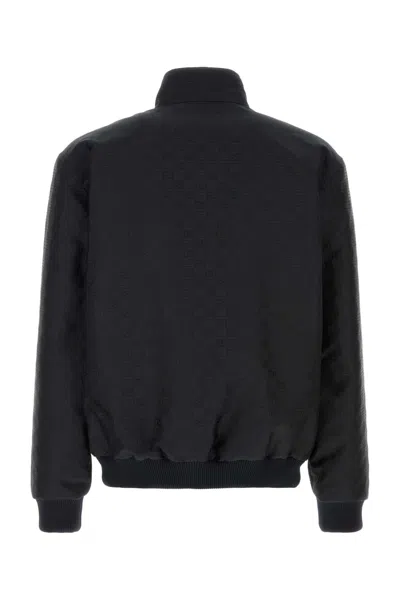 Gucci Gg Ripstop Jacket High Collar Ribbed Cuffs In Black