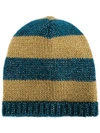 GUCCI BLUE AND MUSTARD YELLOW STRIPED KNIT BEANIE,4325443G33111496285