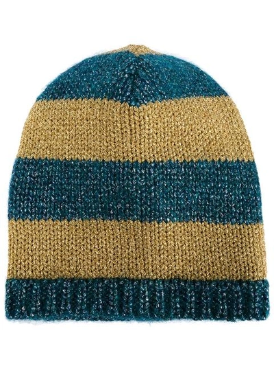 Gucci Blue And Mustard Yellow Striped Knit Beanie