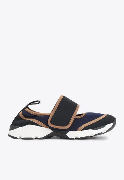 Marni Dark Blue And Black Mary Jane Running Polyamide Sneakers In Multi