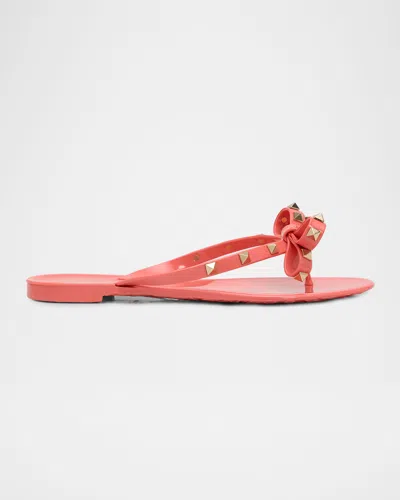 Valentino Garavani Elegant Bow-detail Sandals With Platinum-finish Studs And 5mm Heel Height In Pink
