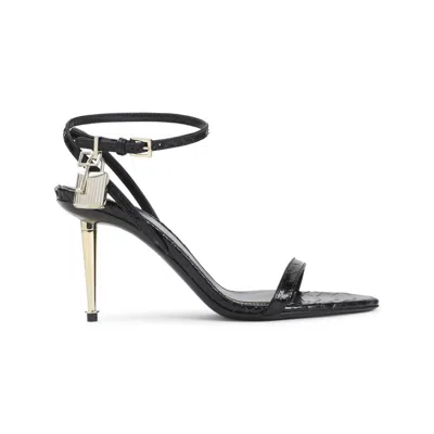 Tom Ford Semi Shiny Printed Python Sandal In Black