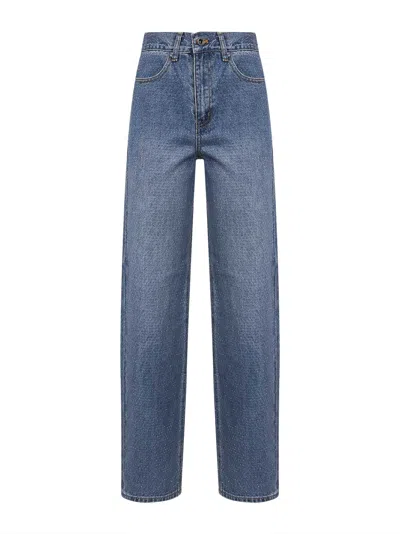Self-portrait Womens Self Portrait Rhinestone Straight-leg Denim Jeans In Blue