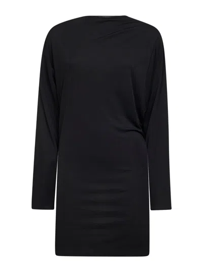 Jacquemus Black La Robe Mistral Crew Neck Dress With Long Sleeves And Open Back In Viscose Blend Women