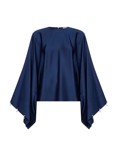 Stella Mccartney Navy Blue Envers Satin Pearl And Crystal-embellished Blouse In Blue