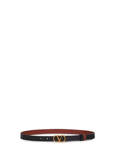 Valentino Garavani Vlogo Signature Reversible Shiny Calfskin Belt - 20mm / 1.2 In. Woman Black/deep In Black