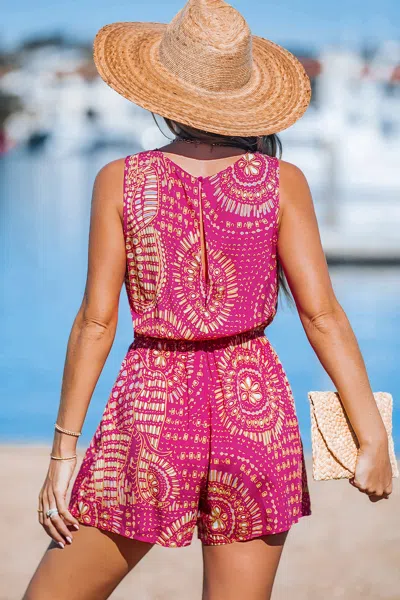 Cupshe Pink Boho Sleeveless Straight Leg Romper In Pink