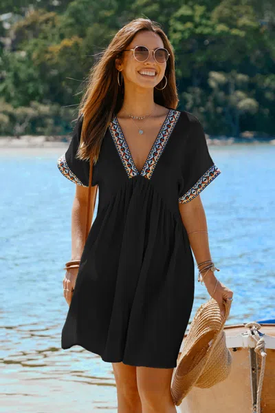 Cupshe Black Plunging Short Sleeve Mini Dress
