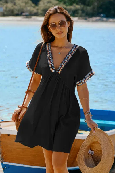 Cupshe Black Plunging Short Sleeve Mini Dress