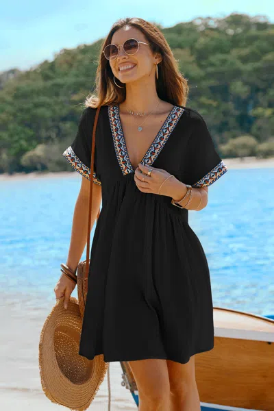 Cupshe Black Plunging Short Sleeve Mini Dress