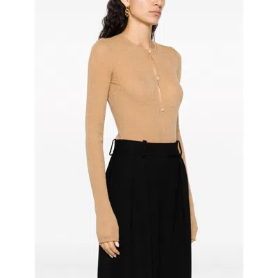 Sportmax Ribbed Slim Fit Bodysuit With Button Closure In Brown