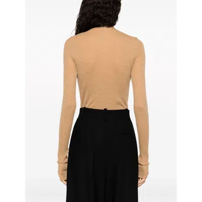 Sportmax Ribbed Slim Fit Bodysuit With Button Closure In Brown