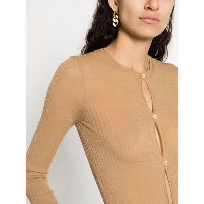 Sportmax Ribbed Slim Fit Bodysuit With Button Closure In Brown
