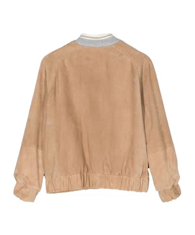 Eleventy Perforated Leather Bomber Jacket In Brown