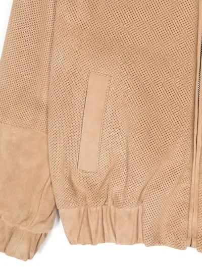 Eleventy Perforated Leather Bomber Jacket In Brown