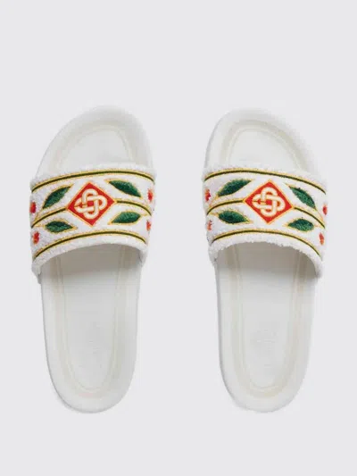 Casablanca Terry Slider Sandals Embroidered Strap Flat In White