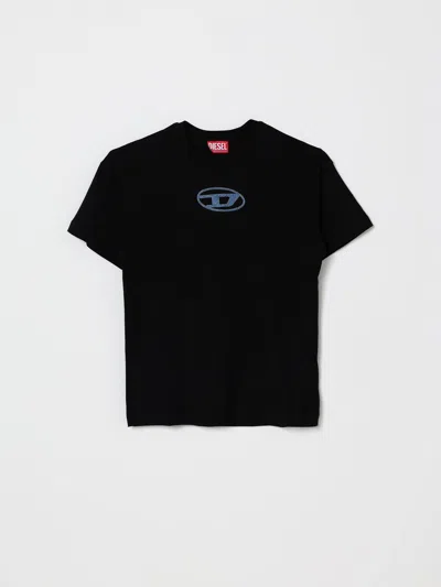 Diesel Kids' Logo-detail Cotton T-shirt In Black
