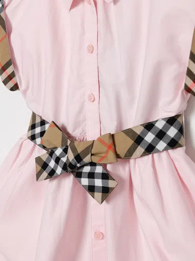 Burberry Kids Check Trim Shirt Dress In Pink