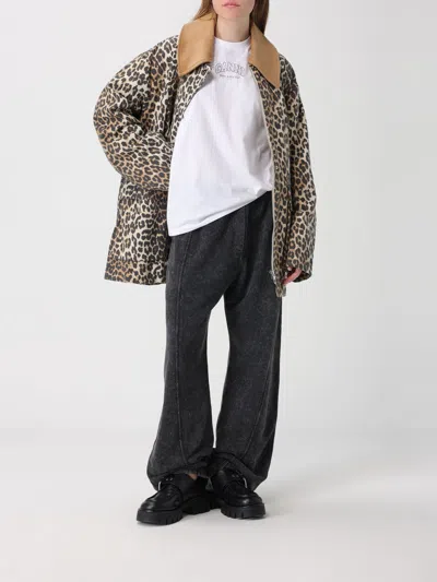 Ganni Leopard Printed Canvas Midi Puffer Jackets Brown In Brown