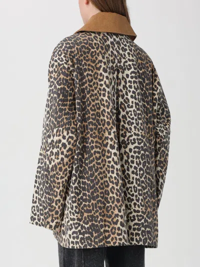Ganni Leopard Printed Canvas Midi Puffer Jackets Brown In Brown