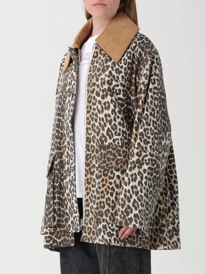 Ganni Leopard Printed Canvas Midi Puffer Jackets Brown In Brown