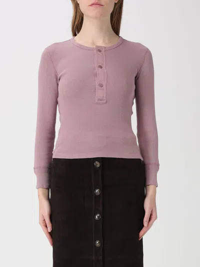 Chloé Fitted Henley Cotton Jersey Shirt Clothing In Pink