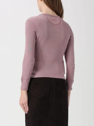 Chloé Fitted Henley Cotton Jersey Shirt Clothing In Pink