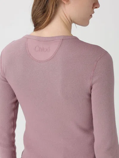 Chloé Fitted Henley Cotton Jersey Shirt Clothing In Pink