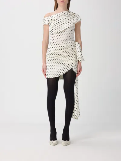 Self-portrait Tie-side Asymmetric Polka-dot Satin-crepe Mini Dress In White