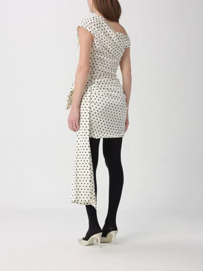 Self-portrait Tie-side Asymmetric Polka-dot Satin-crepe Mini Dress In White