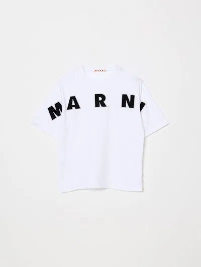 Marni Kids Logo Embroidered Crewneck T-shirt In White