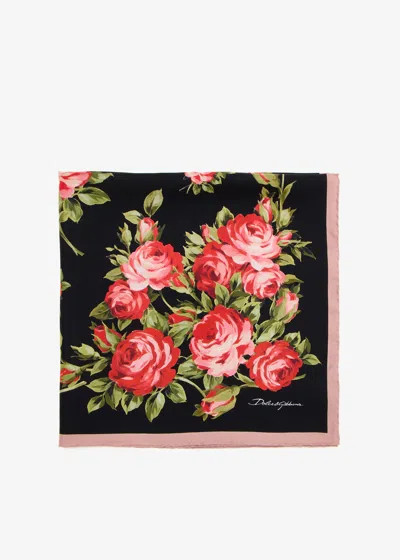 Dolce & Gabbana 90x90 Cm Silk Twill Scarf With A Rose Bouquet Print In Animal Print