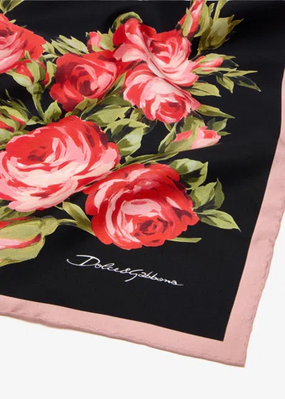 Dolce & Gabbana 90x90 Cm Silk Twill Scarf With A Rose Bouquet Print In Animal Print