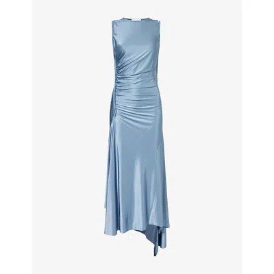 Victoria Beckham Womens Stone Twist Asymmetric-hem Woven Midi Dress In Blue