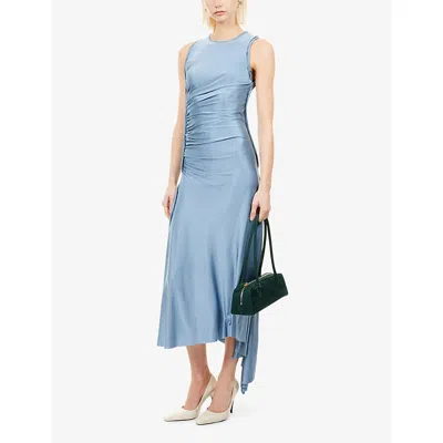 Victoria Beckham Womens Stone Twist Asymmetric-hem Woven Midi Dress In Blue