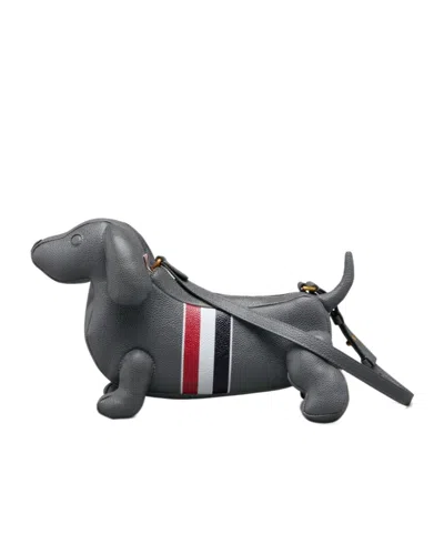 Thom Browne Pebble Full-grain Calf Leather Baby Hector Shoulder Bag In Gray