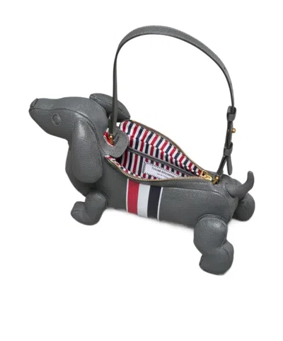 Thom Browne Pebble Full-grain Calf Leather Baby Hector Shoulder Bag In Gray