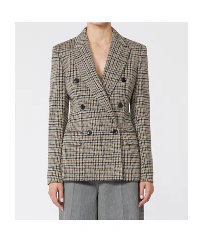 Max Mara Double Breasted Jacquard Knit Jacket In Brown