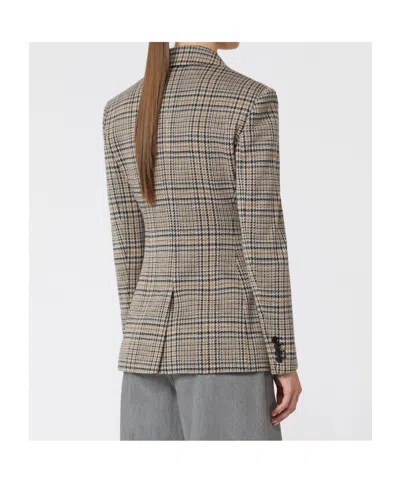 Max Mara Double Breasted Jacquard Knit Jacket In Brown