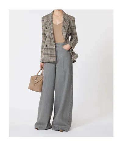 Max Mara Double Breasted Jacquard Knit Jacket In Brown