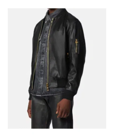 Versace Leather Bomber Jacket In Black