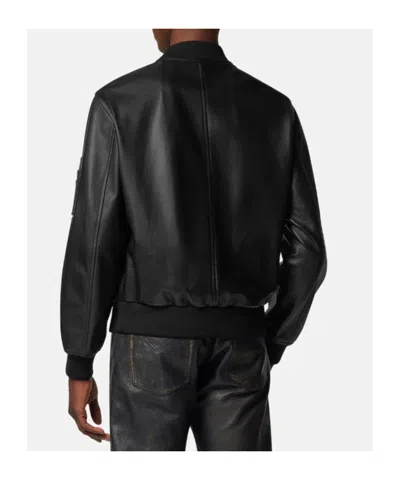 Versace Leather Bomber Jacket In Black