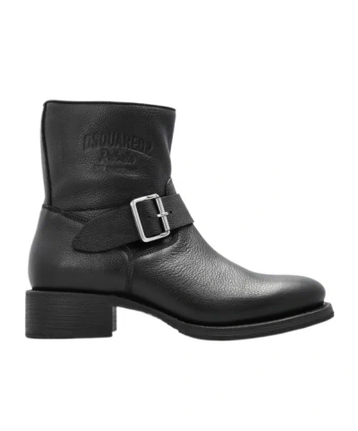 Dsquared2 Harley Buckle Ankle Boots In Black