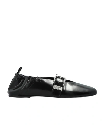 Ganni Butterfly Strap Ballerina Crinkle Oleatex In Black