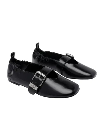 Ganni Butterfly Strap Ballerina Crinkle Oleatex In Black