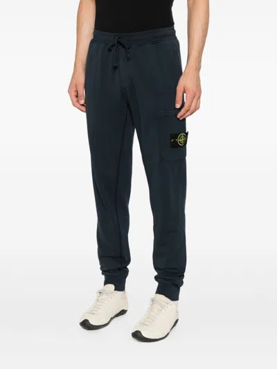 Stone Island Relaxed Fit Drawstring Elasticated Waistband Cotton-blend Sweatpants In Blue